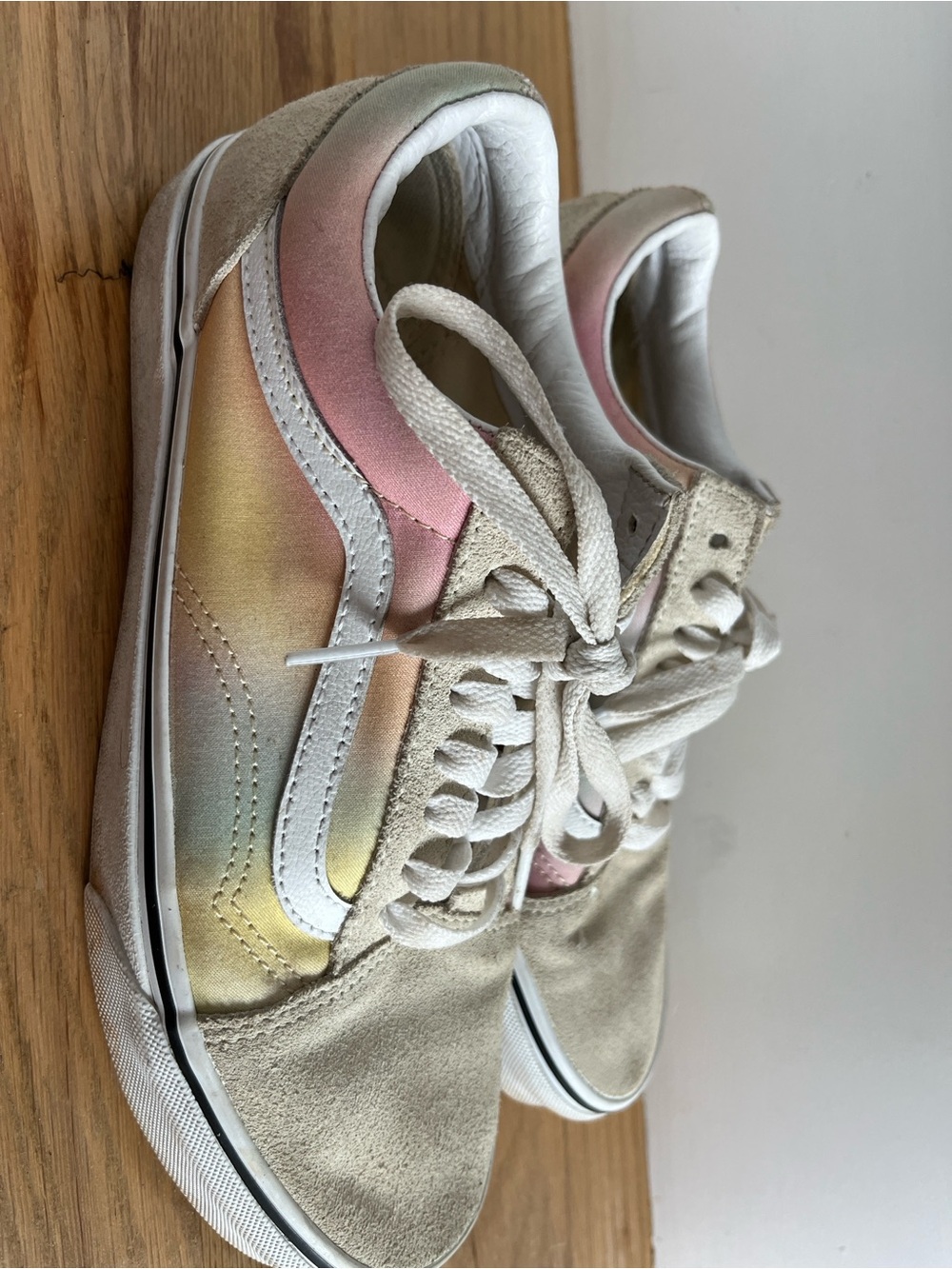 Vans Pastel Pink Yellow Cream Suede-Accent Women’s Sneakers - Picture 2 of 6